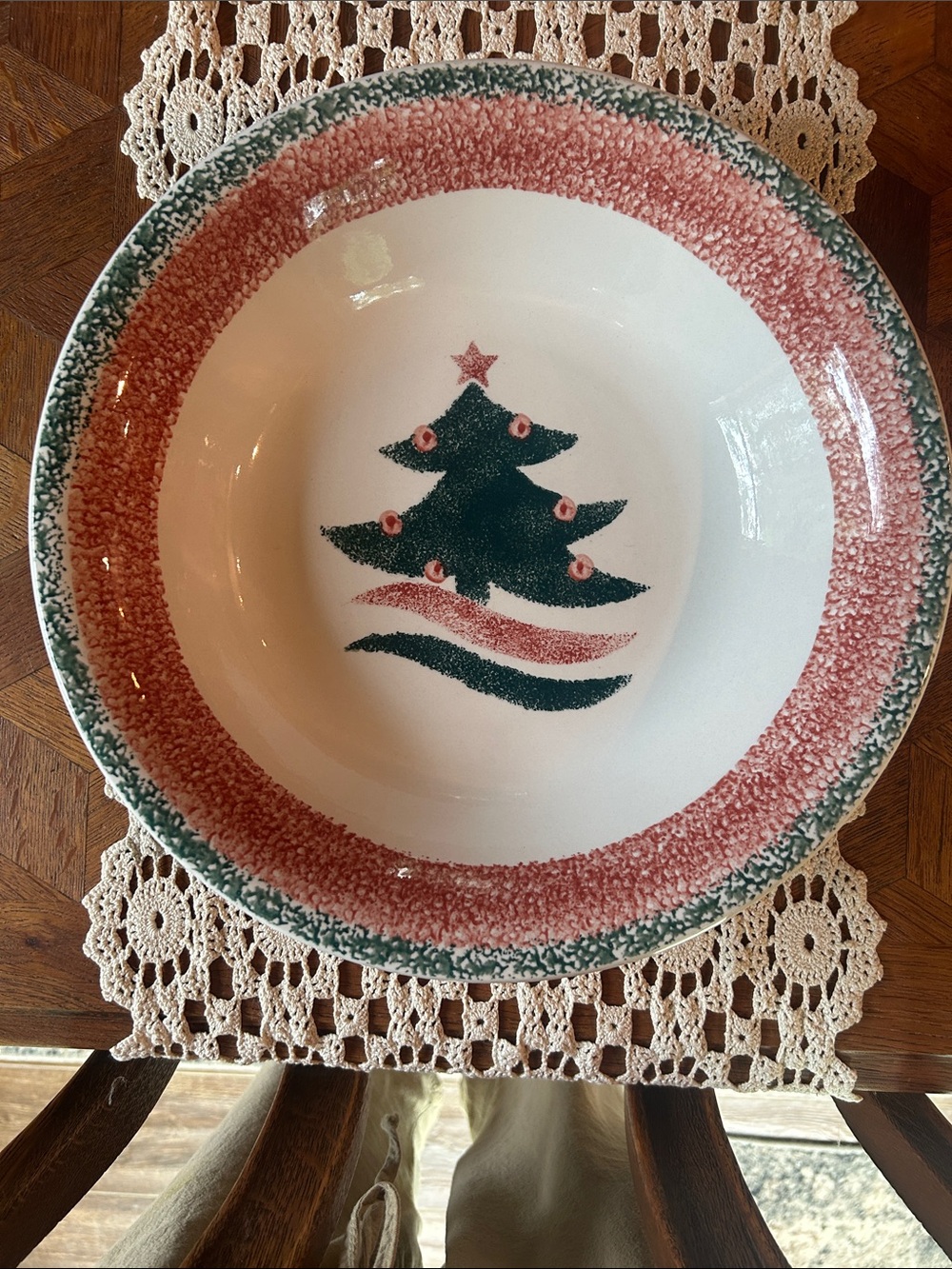 Gibson Red and Green Speckled Holiday Tree Serving Bowl